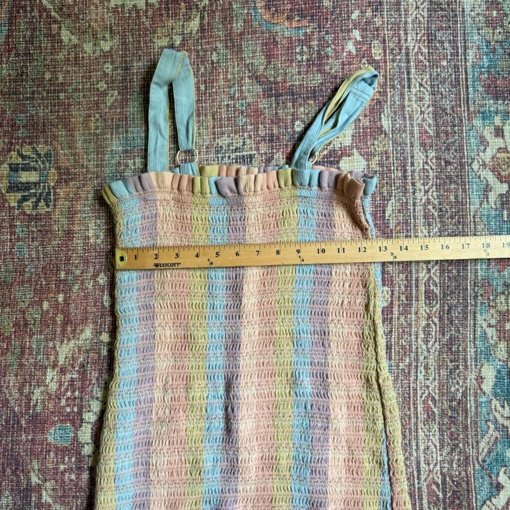 Small American Eagle Smocked BodyCon Dress with Ruffle Hem Multicolor Pastel - Picture 4 of 10